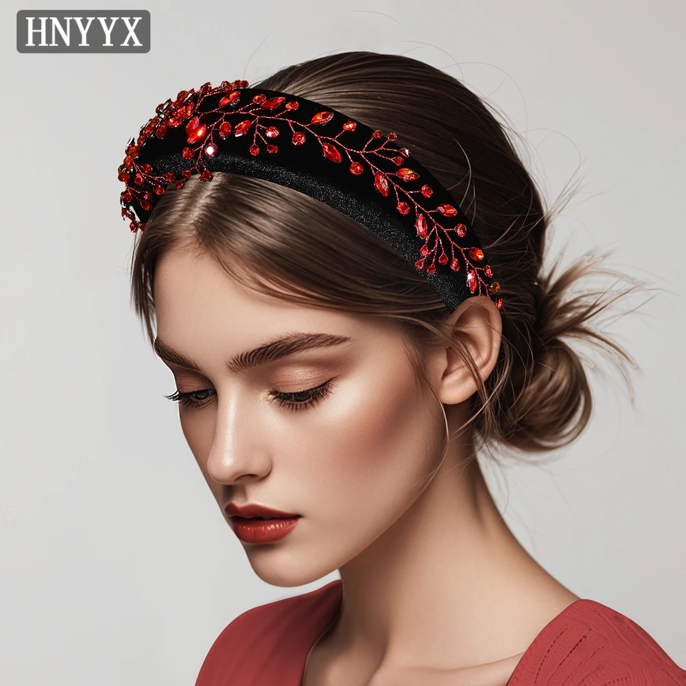 

HNYYX Luxury Rhinestone Crystal Flower Headbands For Women Vintage Party Prom Red Wide Headdress Baroque Hair Accessories A277