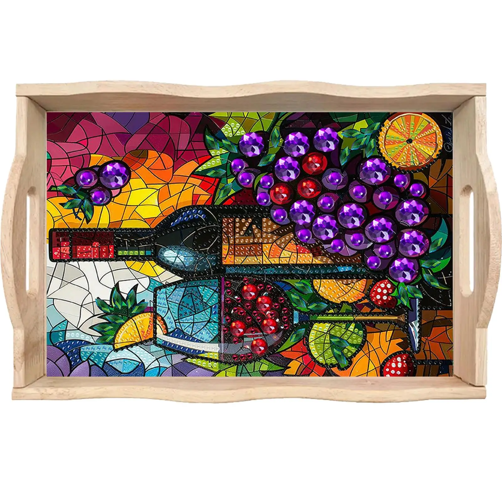 

Diamond Painting Wooden Tray with Handle Diamond Art Painting Wooden Serving Tray Serving Platter for Food Snacks Home Decor