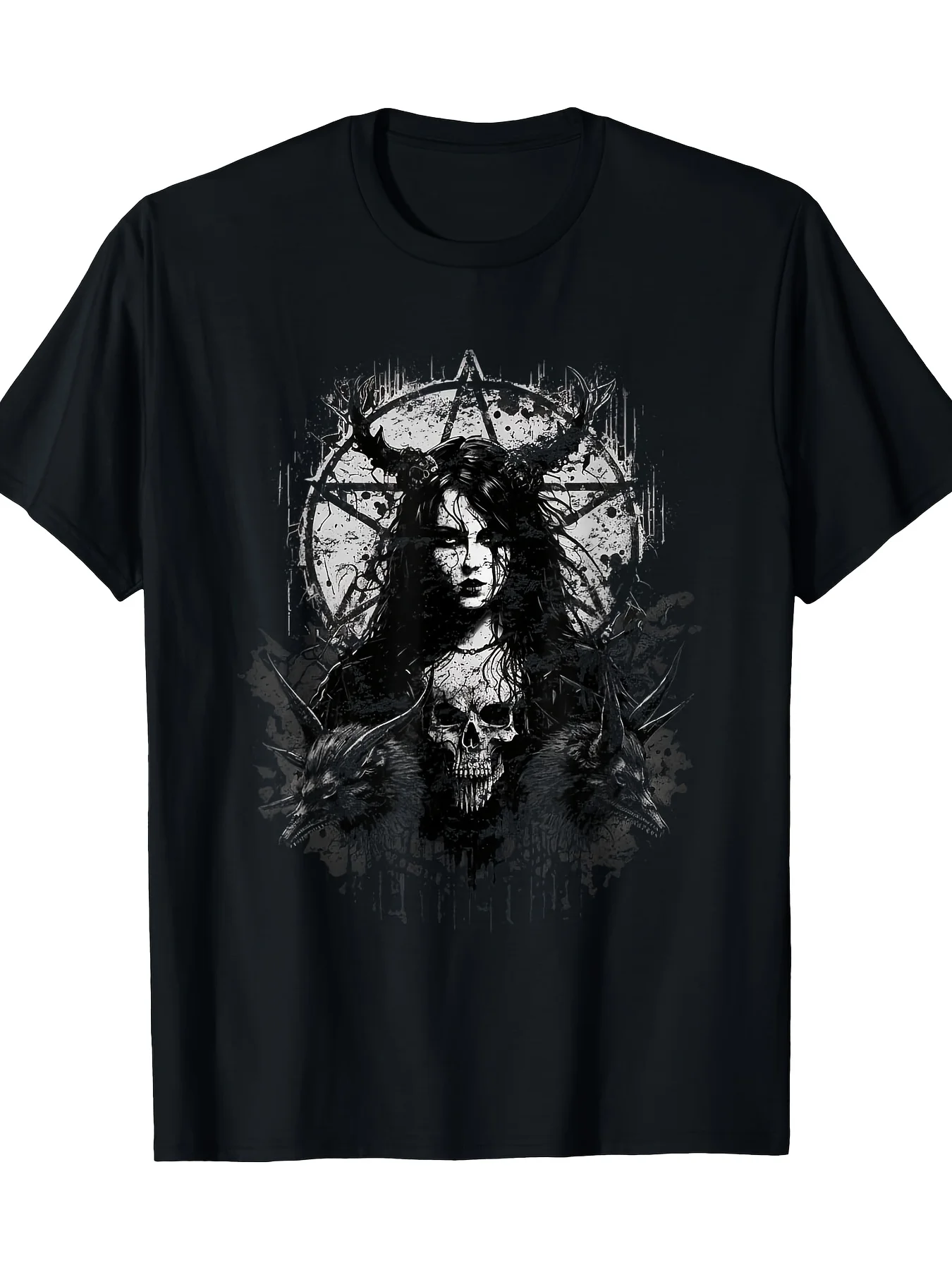 Gothic Mysterious T-shirt Emo Punk Grunge Style Casual Wear with Mysterious Symbols Suitable for Concerts and Daily Wear