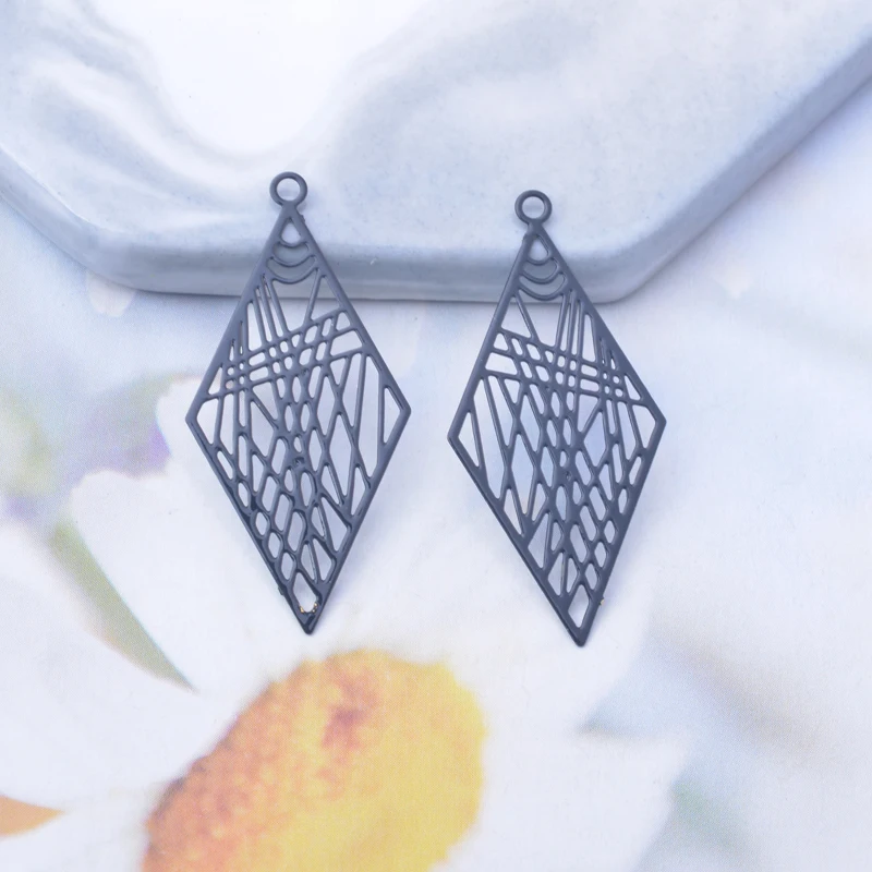50 Stück AC7408 32*16mm Metall-Rhombus-Anhänger Messing-Filigran-Anhänger DIY Schmuck Ohrring Herstellung Zubehör – Detail 10