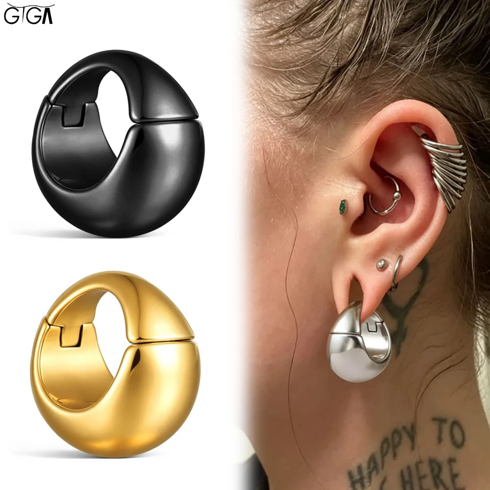 Giga 1/2Pcs 10mm Vintage Thick Round Ear Weights Hanger Gauges Stretched Earlobe Hoop Stainless Steel Piercing Body Jewelry
