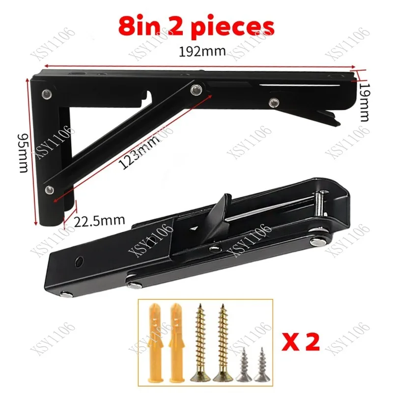 2PC Wall Mounted Shelf Brackets - Heavy Duty Stainless Steel Folding Collapsible for Garage Workstation