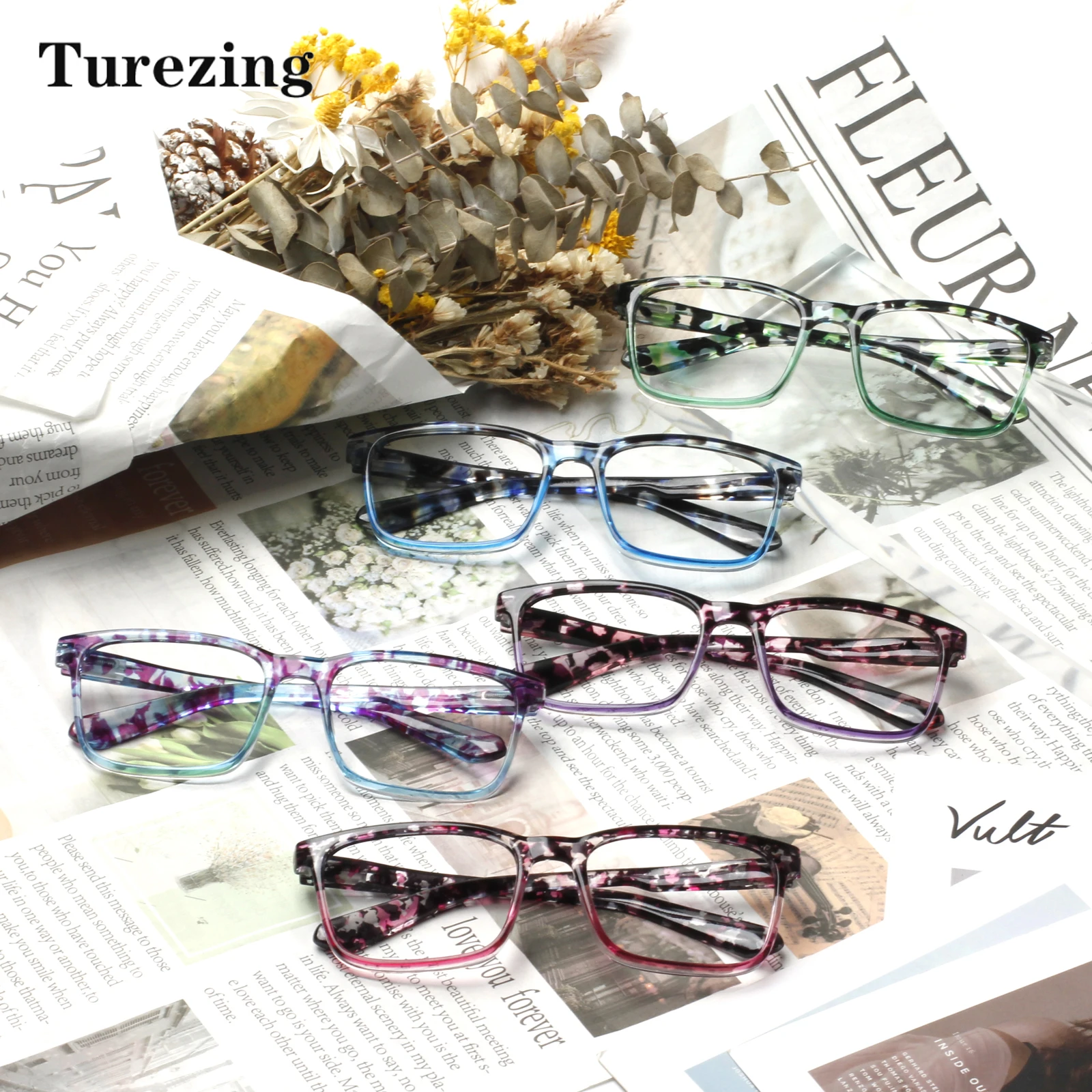 

Turezing Reading Glasses Men And Women Blue Light Blocking Fashion Print Flower Frame Optical Lenses With Medical Recipe +0+400