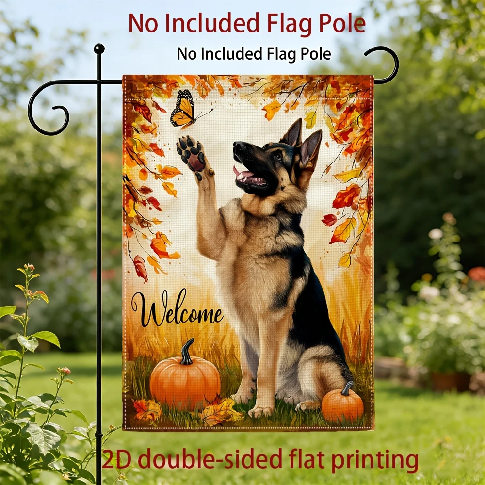 1 Piece 2D Flat (30x45 CM) Double-sided Printed Garden Flag, Welcome German Shepherd Pumpkin