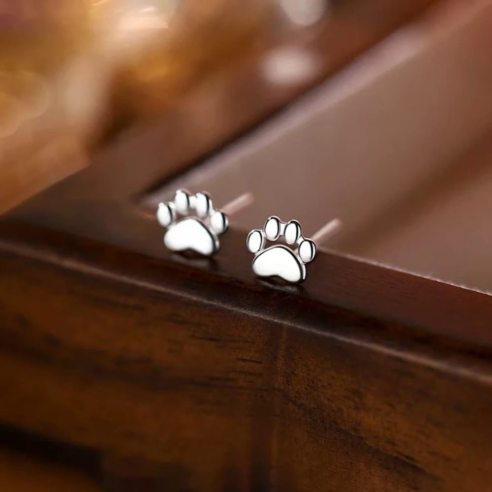 

925 Silver Needle Mini Paw Animal Stud Earrings For Women Party Classic Fine Jewelry Minimalist Accessories