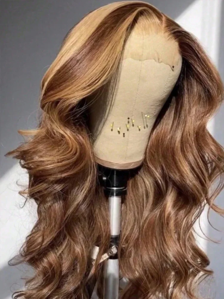 P4/27 Brazilian Body Wave Human Hair Wig for Women 34 Inch 13x4 HD Transparent Lace Frontal with Colored Highlights