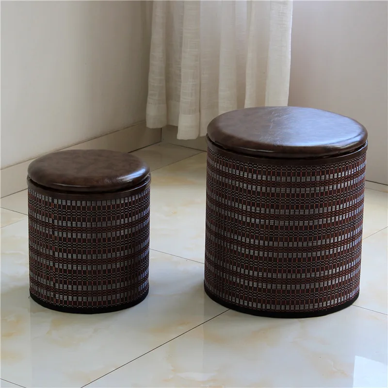 

Solid wood with lid can sit in the round storage box, small shoe changing stool at the door of the home