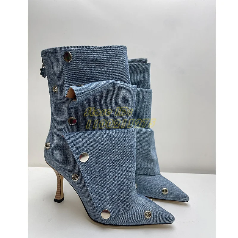 

Ботильоны с заклепками и напуском, пикантные ботильоны с острым носком на шпильке, на тонком высоком каблуке, взлетно-посадочной полосе, 2026, зима-осень, женские модельные туфли на тонком высоком каблуке