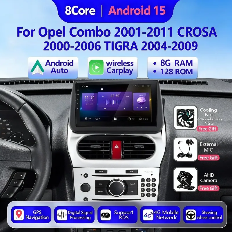 Android15 Car Radio For Opel Combo 2001-2011 Corsa 2000-2006 Tigra 2004-2009 Wireless Carplay Android Auto GPS Multimedia Player