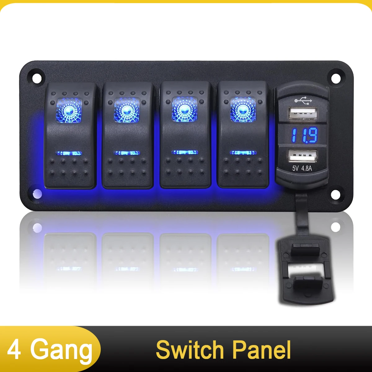 

4 Gang Rocker Switch Panel 12V/24V Marine Switch with 4.8A Dual-USB LED Voltmeter Rocker Switch for Car Boat Truck RV
