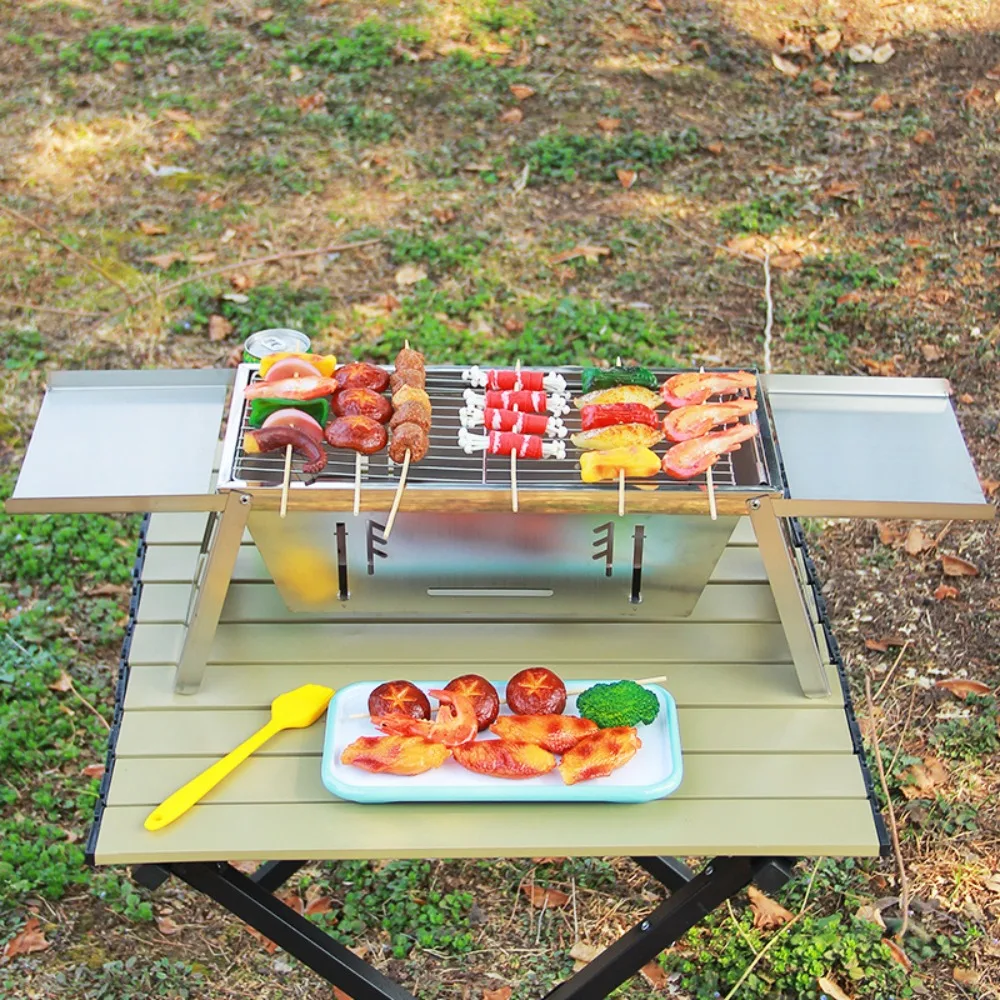 

Portable Stainless Steel Folding Barbecue Stove Adjustable Heat Setting Extendable Grill Rack Rust-proof Barbecue Grill Picnic