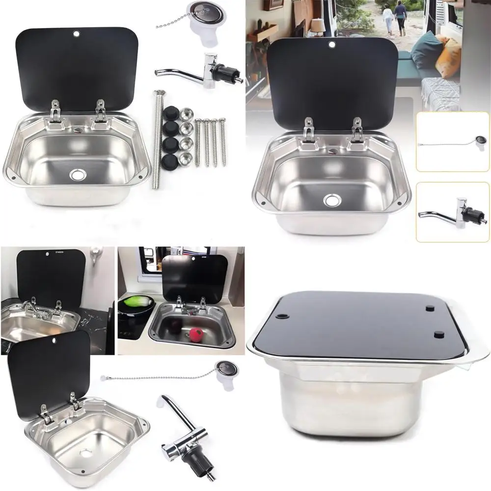 

Stainless Steel Square Single Bowl Sink with Hot and Cold Faucet, Multifunctional Hand Wash Basin for Bar and Food Service