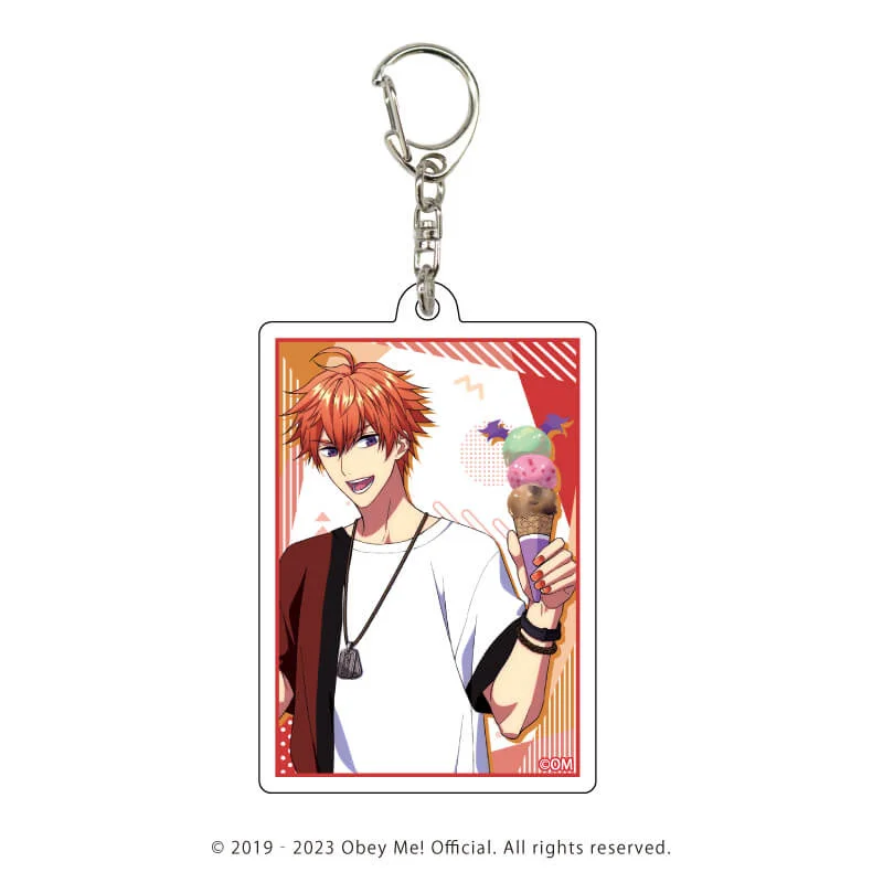 In Stock Anime Obey Me! Suit Cloak Collection Keychain Lucifer Mrmon Leviathan Asmodeus Figures Acrylic Keyring Jewelry Gift