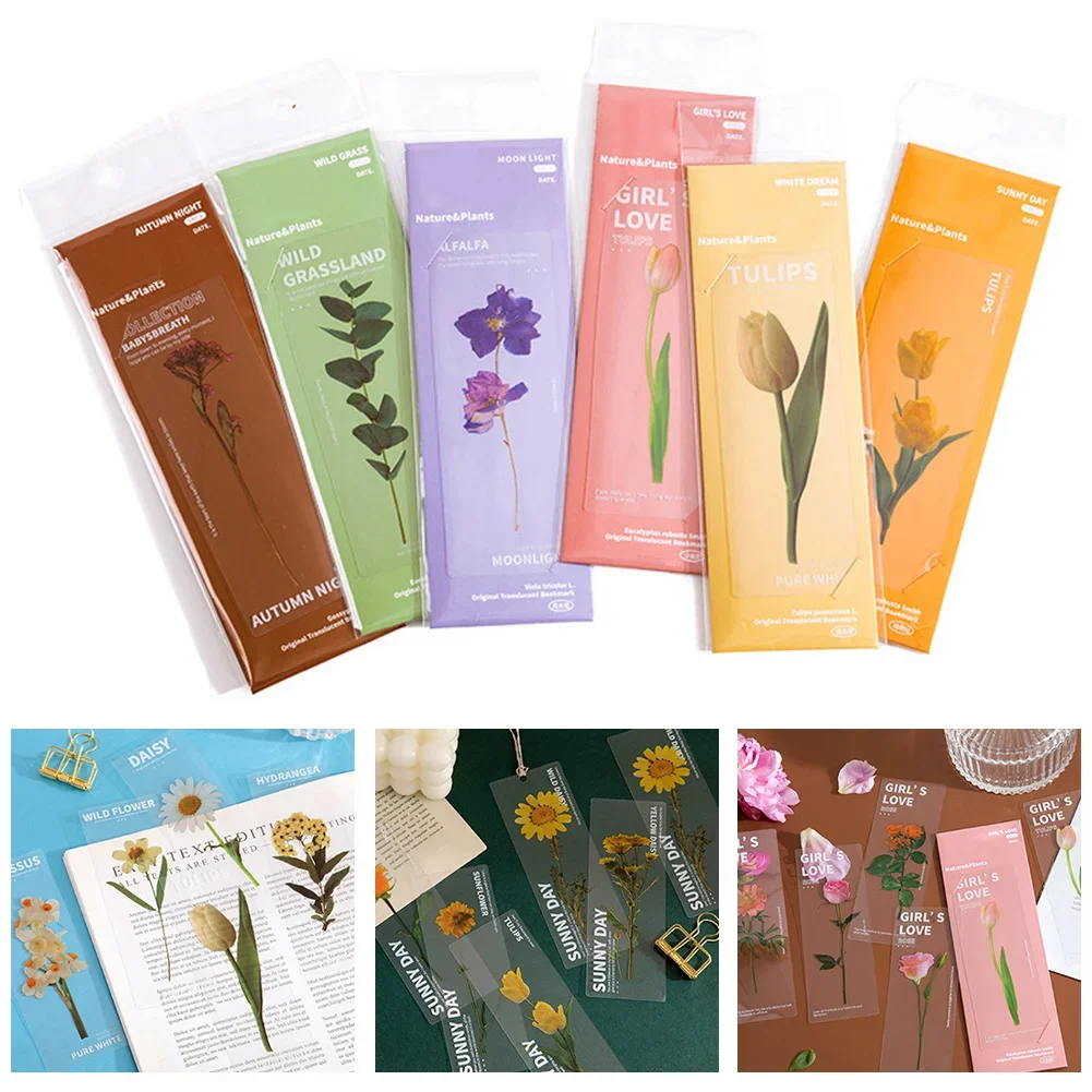 Reading Bookmark 5PCS/Pack Beautiful Crafts Elegant Fashionable Flower Leaves Literary PET Translucent Brand New