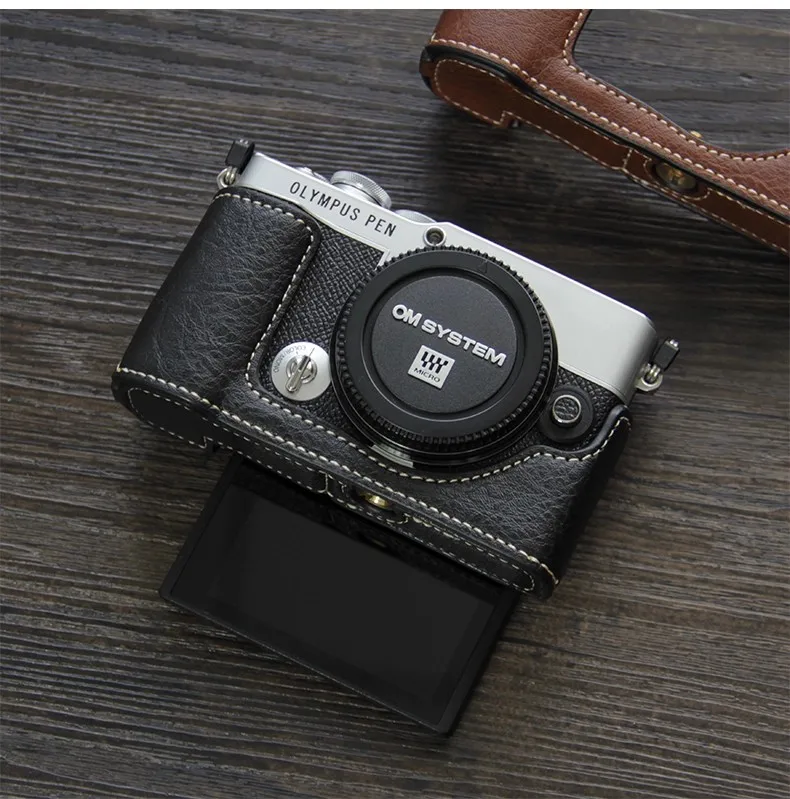 handwork Photo Camera anti-slip leather Bag Body BOX Case For Olympus EP7 E-P7 Protective sleeve base Open battery