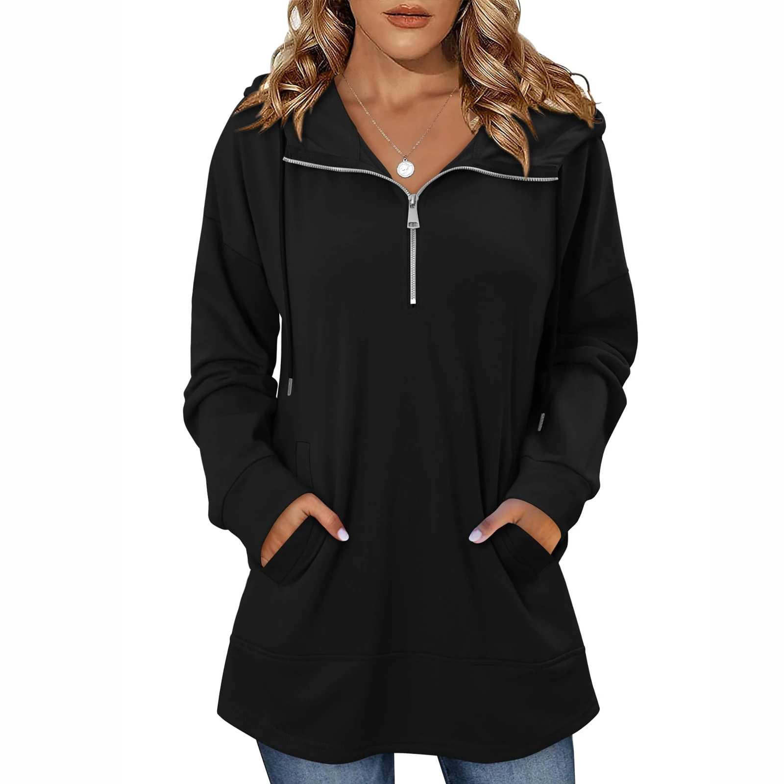 Women'S Texture Hoodies Long Sleeve Loose Solid Sweatshirt Casual Pullover Fall Trendy Tunic Tops Pulls Femmes Tops For Woman