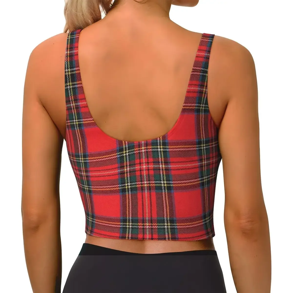 Custom Royal Stewart Tartan Women Sports Bra High Impact Vest Gym Workout Yoga Crop Tank Top