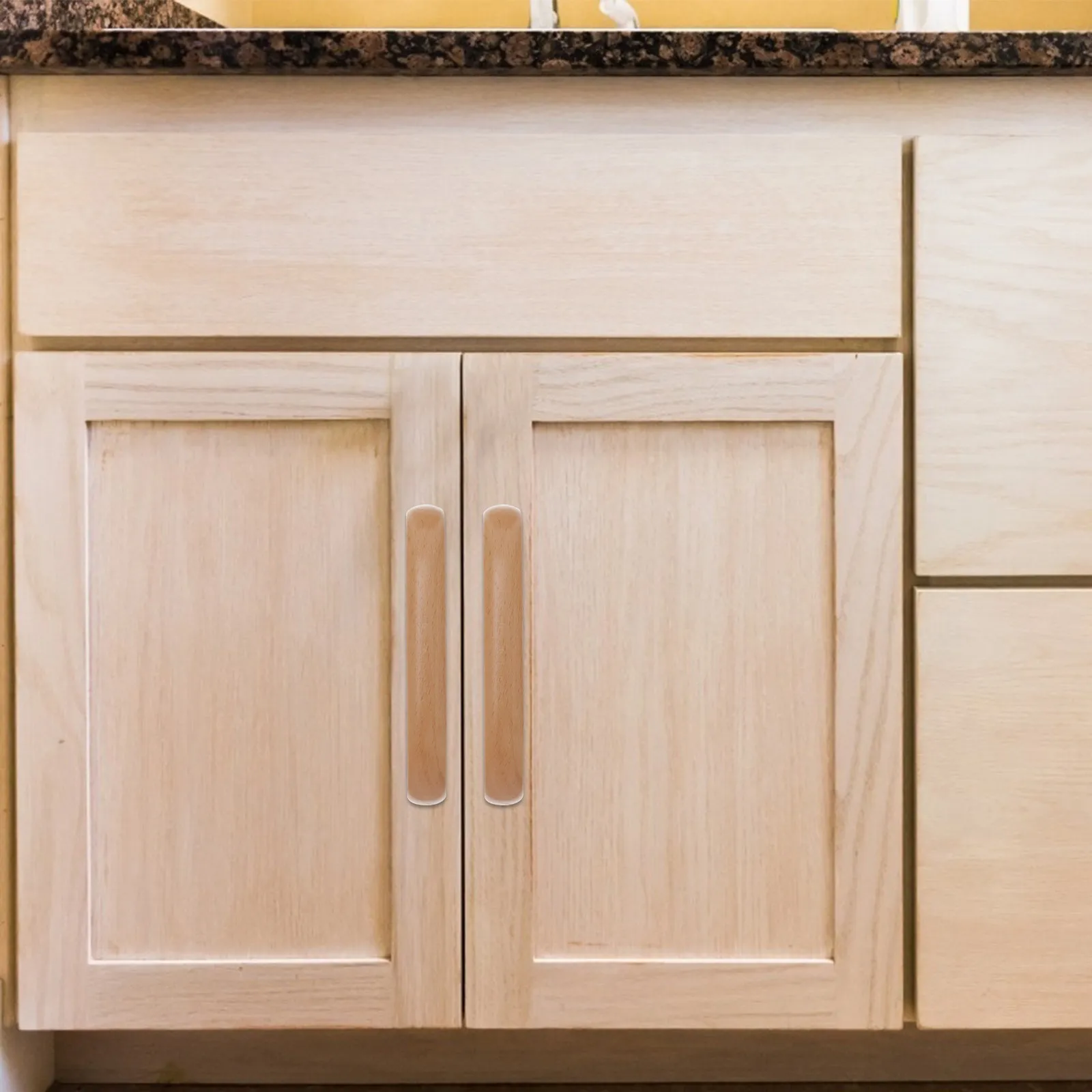 4Pcs Solid Beech Cabinet Door Handles Smooth Comfortable Grip for Kitchen Drawer Dresser Closet Furniture Pulls Wood Cabinet
