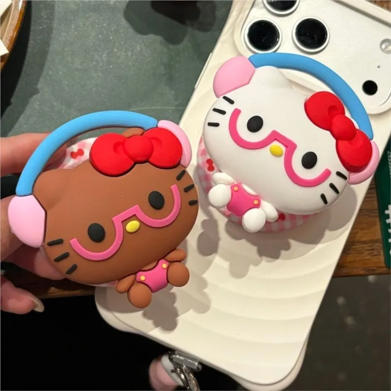 

Cute 3D Cartoon glasses Hello Kitty For Magsafe Magnetic Phone Griptok Stand For iPhone Samsung Foldable Silicone Holder Stand