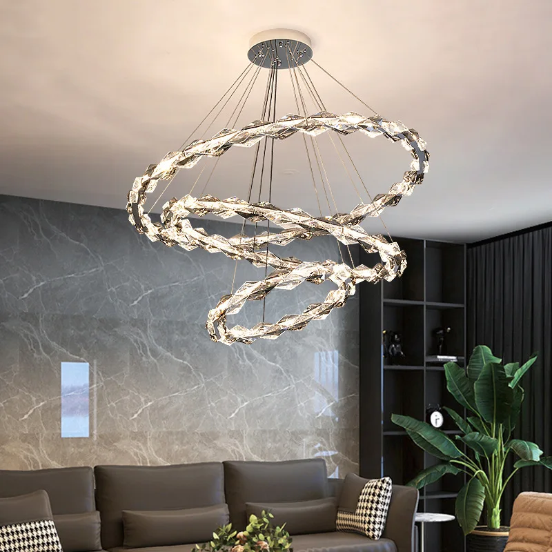 

Luxury Decorative Crystal Chandeliers Modern Chrome Metal LED Pendant Lights Restaurant Villa Gallery Decor Hanging Lamps