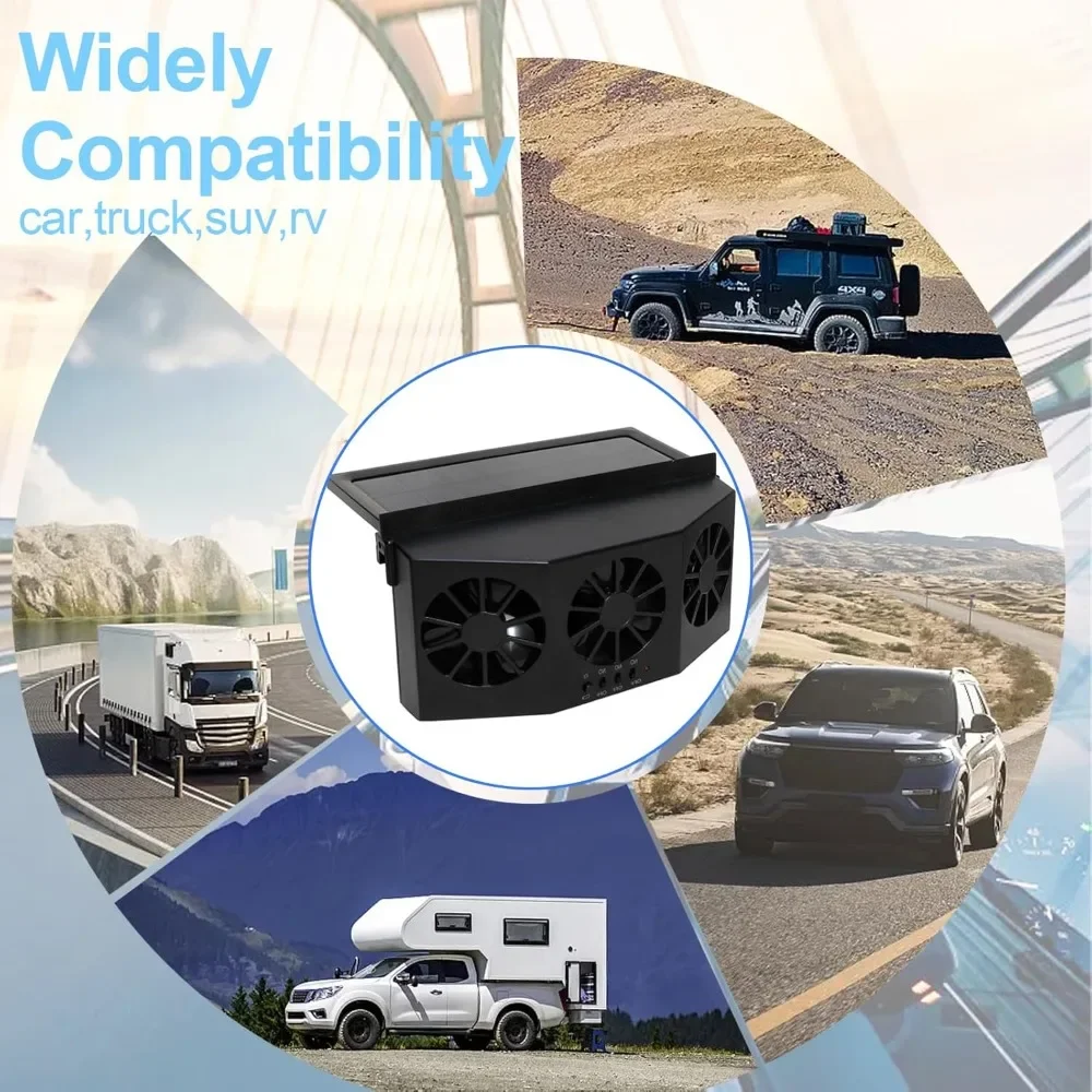 

3 Head Car Exhaust Fan USB Rechargeable Solar High Wind Power Air Circulation Cooling Heat Dissipation Energy Saving Low Power