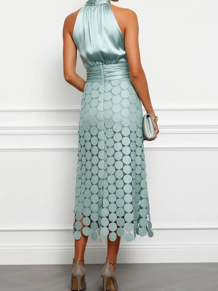 Sleeveless Fashion Elegant Maxi Dress, Women Sumemr Solid Patchwork Simple Party Dress, O Neck Holiday Ladies Dress Streetwear - view 2