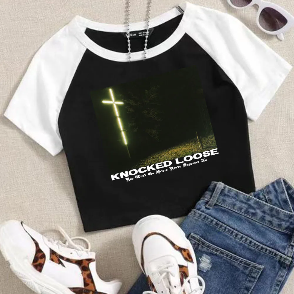 You Won't Go Before You're Supposed To Knocked Loose Crop Tops T-Shirt Women Girls Fashion O-Neck Short Sleeves Fans Gift Tops