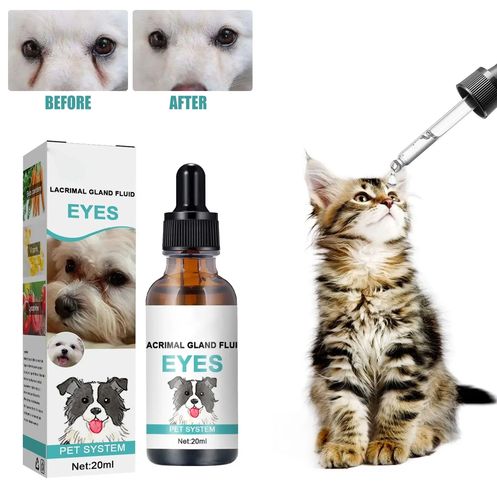 

Pets Eye Stain Remover Tear Stain Cleaner Removing Eye Droppings Itching Reliever Lacrimal Gland Cleaning Cats Eye Wash Drops