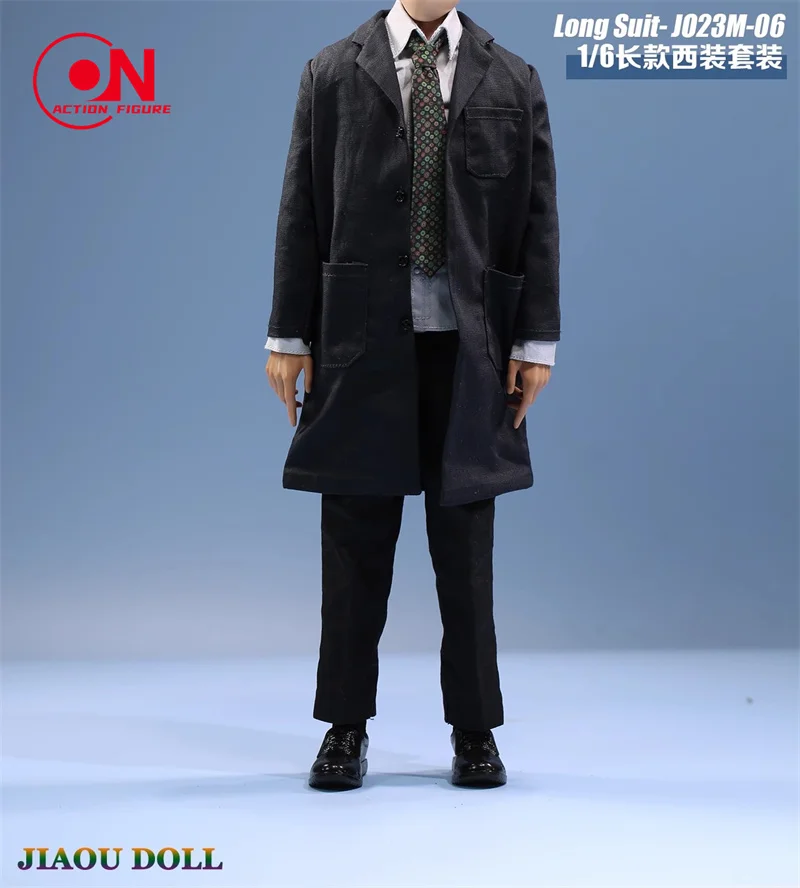 JO23M-06 1/6 Scale Male Long Suit Trench Coat Shirt Pants Tie Set Clothes Model Fit 12-inch Soldier Action Figure Body Dolls