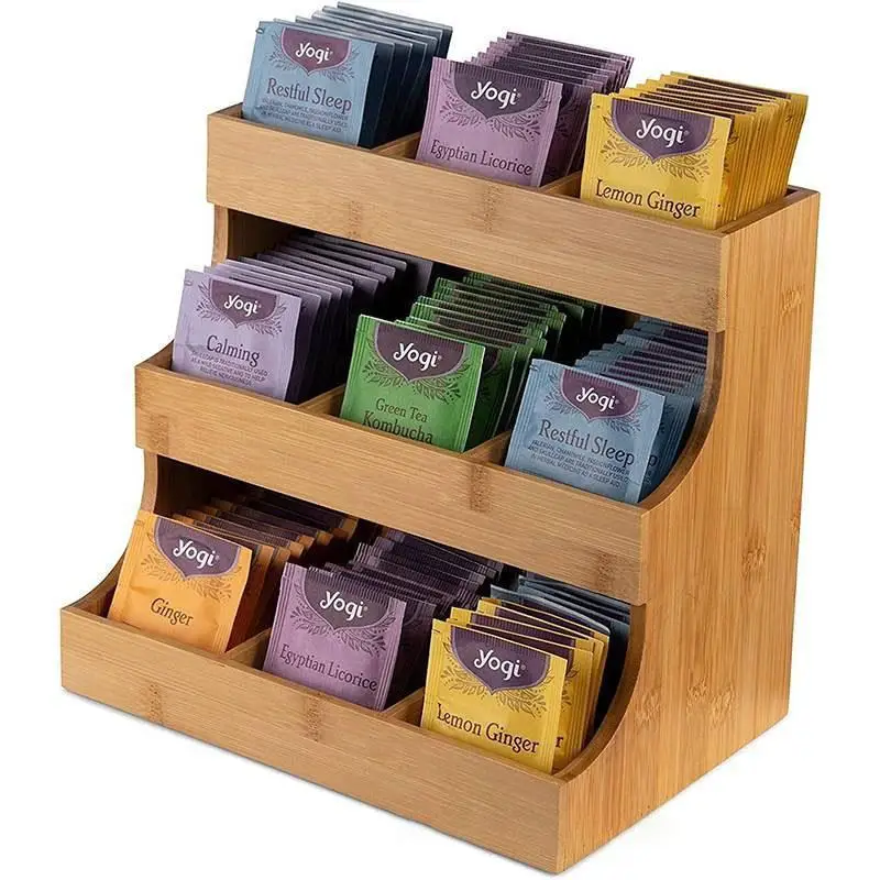 

Wooden Tea Bag Storage Box Multi-Grid Beverage Shop Tea Leaf Organizer Three Layer Storage Rack for Home And Business Use