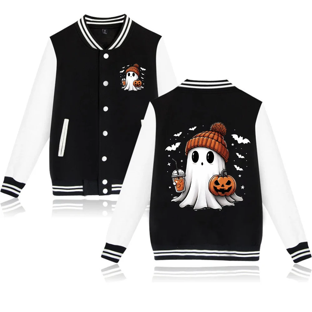 Halloween Ghost Hoodie Baseball Uniform Jacket Women Men Team Trick or Treat Baseball Jacket Hoodie