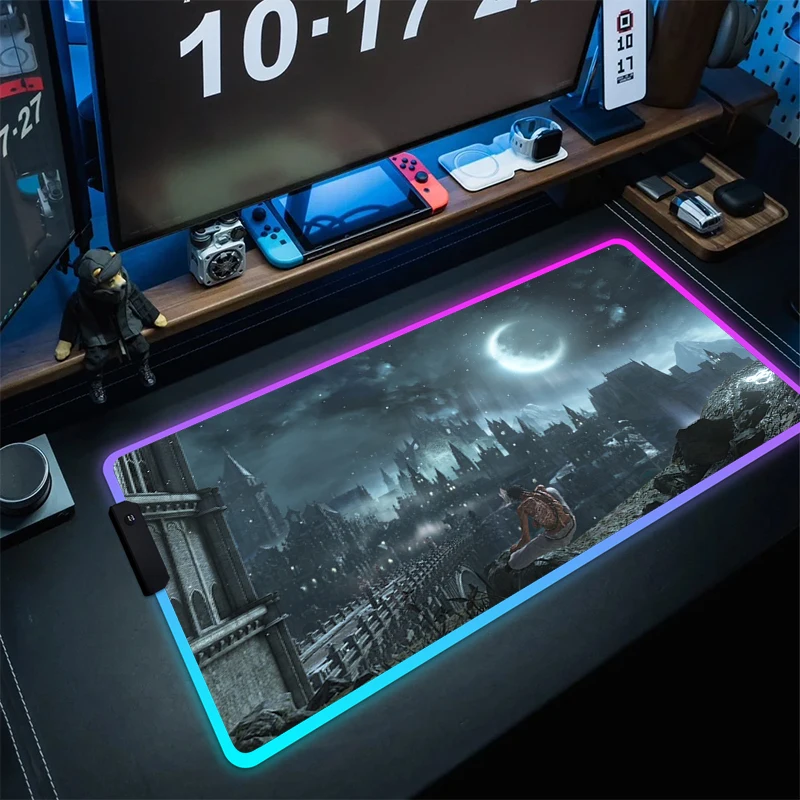 

Dark Souls Mousepad RGB Gamer Non-Slip Mouse Pad LED Large Gaming Mouse Mat XXL Office Locking Edge Desk Mat Game Keyboard Pads