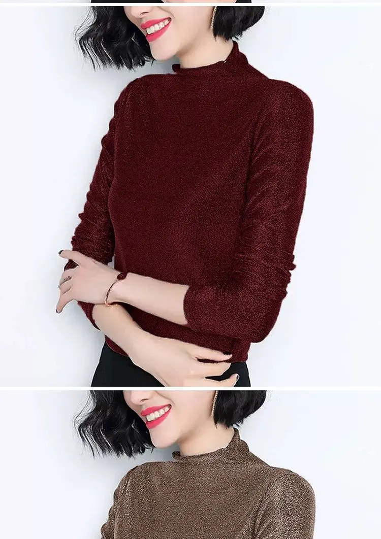 Thickened One-piece Velvet Warm Base Shirt for Women's Autumn Winter New Fashion Versatile Small Shirt Stylish Shiny Silk Top