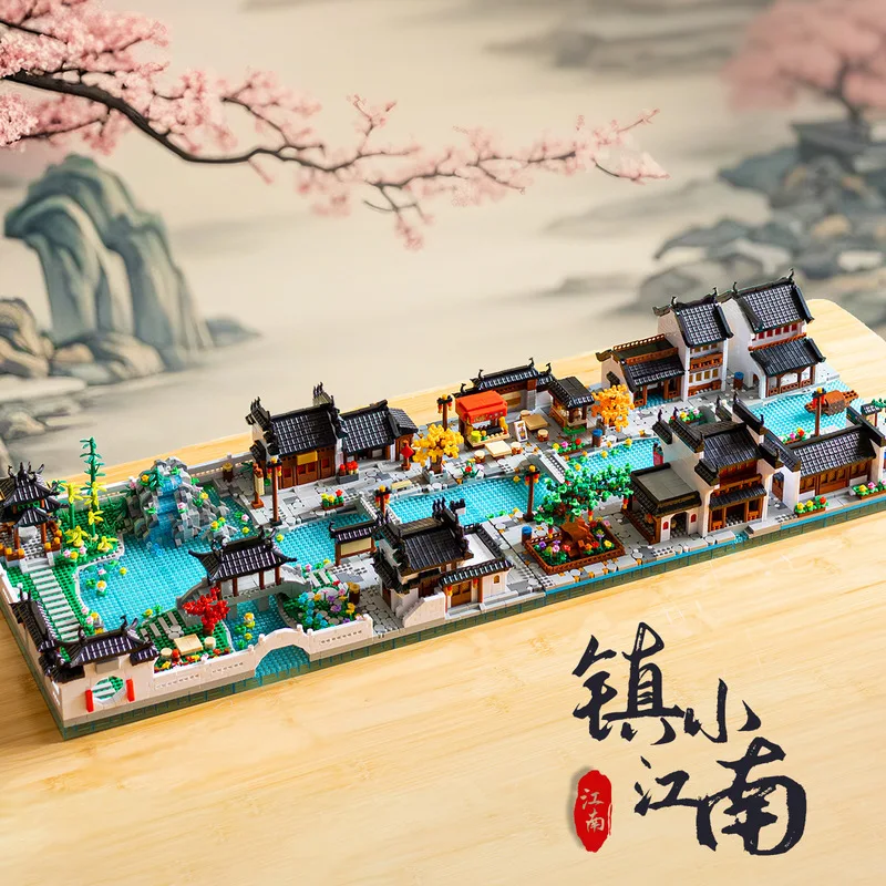 Jiangnan Micro Particle Building Blocks Chinese Style Suzhou Garden Architecture Adult Puzzle Model Led Light Home Ornament