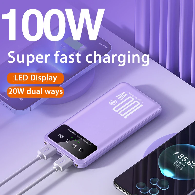 100W Fast Charging PowerBank 20000mAh Portable Power Bank 2 USB PoverBank External Battery Charger For iPhone 15 Xiaomi Samsung