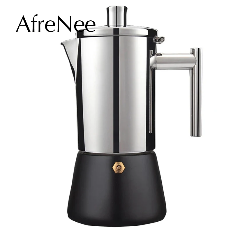 

Stovetop Espresso Maker 304 Stainless Steel Italian Geyser Coffee Maker Machine Induction Stove top Espresso Moka Pot 4/6/10 Cup