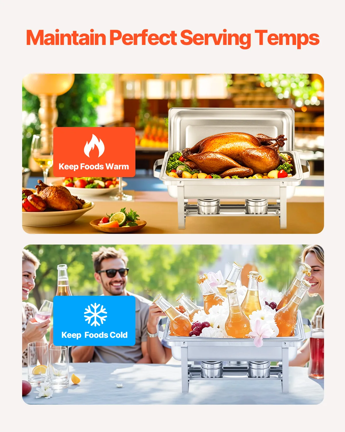 VEVOR 8 Qt 4/6 Pack طقم بوفيه طبق الغضب من الفولاذ المقاوم للصدأ مستطيل لتدفئة الطعام مع غطاء وعاء مياه للحفلات #4