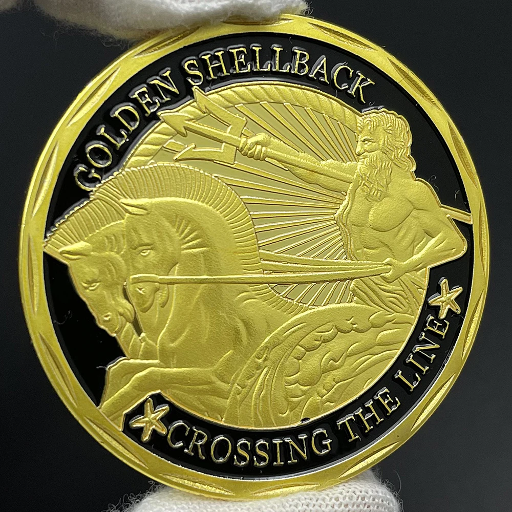 US Navy Challenge Coin Golden Shellback Crossing The Line Commemorative Coin in Capsule
