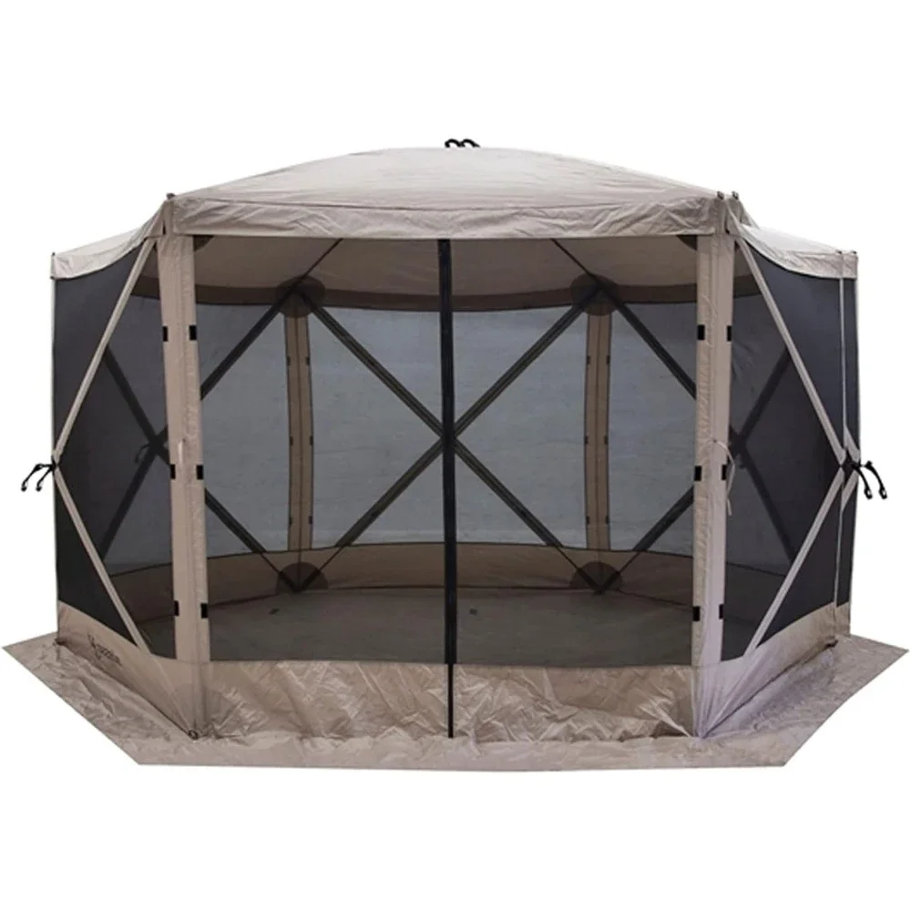 

Tents 12 by 12 Pop Up 6 Sided Portable Hub Gazebo Screen Canopy Tent with Large Main Door, Wind Panels, and Screens