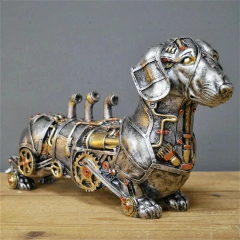 Mechanical Punk Dog Figure Resin Crafts Steampunk Bulldog Dog Resin Statue Sculpture Decoration Home Desktop Home Furnishings