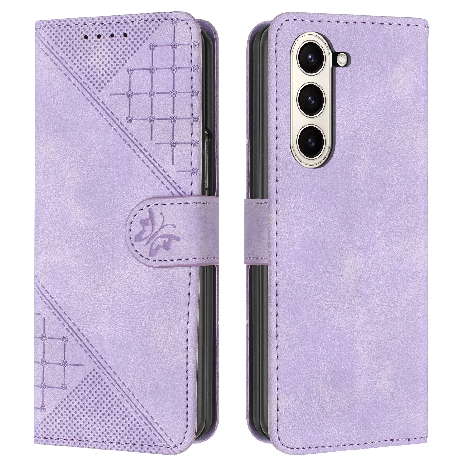 Butterfly Leather Phone Case for Samsung Galaxy Z Fold 6 5 4 3 Fold6 Fold5 Fold4 Fold3 with Shockproof Protective Cover