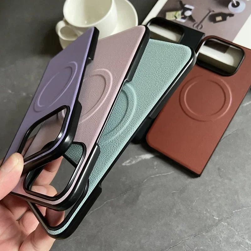 Luxury Leather for Magsafe Magnetic Wireless Charge Phone Case for Google Pixel 10 9 Pro Fold Shockproof Plain Flip Cover Fundas