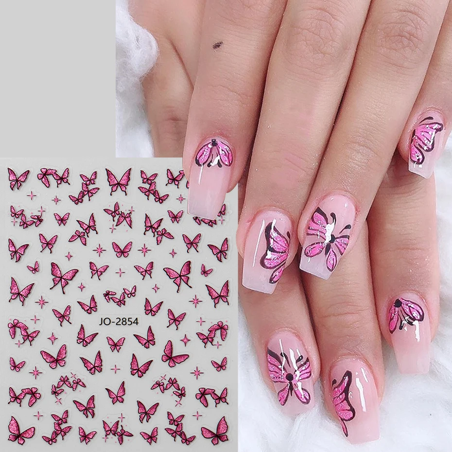 8 個 3D 光沢のある蝶ネイルステッカー マルチカラー蝶自己粘着ネイルアートデザインかわいい動物ネイルサロンデコレーション