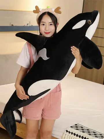 50cm-130cm Lifelike Orcinus Orca Black Whale Plush Toys Big Fish Cloth Doll Shark Stuffed Sea Animals Children Birthday Gift