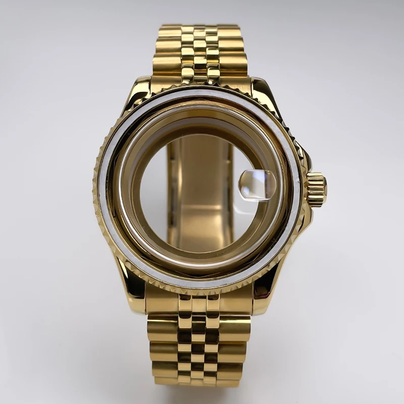 Full Yellow Gold YM Design NH35 Case 40mm Two-Way Rotating Bezel Rubber Strap Sapphire Glass NH35 NH36 NH34 Movement Watch Case - view 4