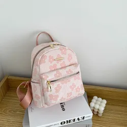 PU Leather Shoulder Mini Small Backpack Multi-Function Ladies Phone Pouch Pack Flower Print Ladies School Backpack Bag for Women