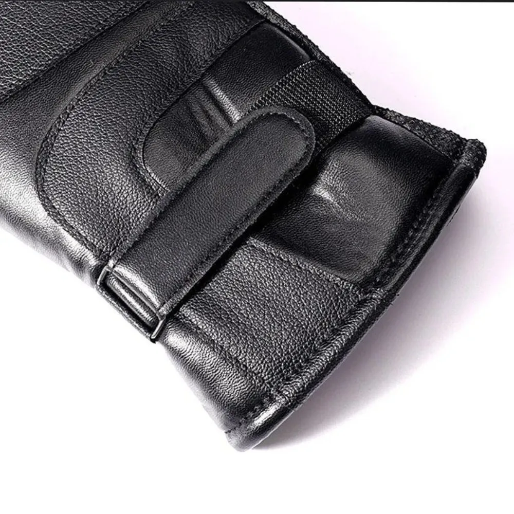 

Fashion Black Winter Ski Gloves Multifunction Keep Warm Men Leather Mittens Full Finger Korean Style Driving Gloves Men