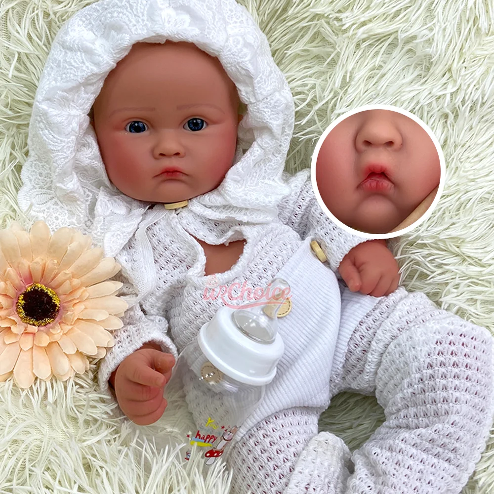 Muñeca bebé reborn de silicona de 45 cm (18 pulgadas), escala 1:1, con ojos azules, realista, lavable, con textura de piel visible, ideal para guarderías.