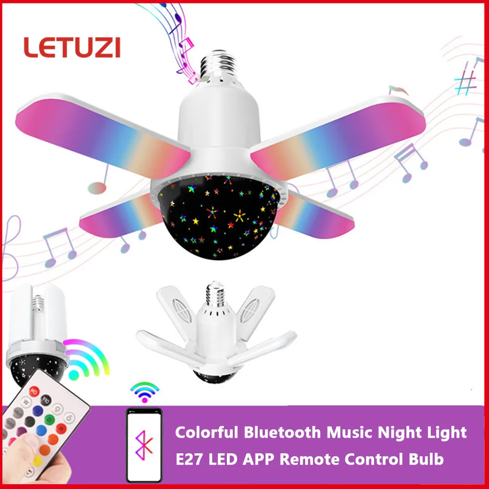 E27 LED Bluetooth Bulb Colorful 4-Leaves Ceiling Lamp Music Audio Folding Indoor Starry Disco Light with Remote Control