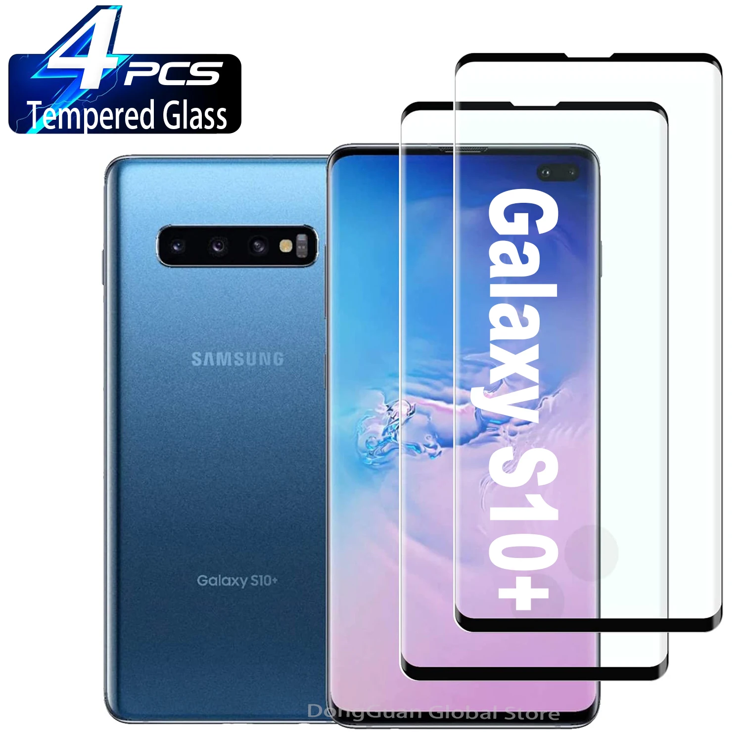 Film en verre trempé 9H pour Samsung Galaxy S10 + Plus, 2/4 pièces, protecteur d'écran incurvé HD anti-rayures